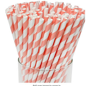 400 Paper Straws 4 Packs NEW Salmon Color Striped Just Artifacts Biodegradable